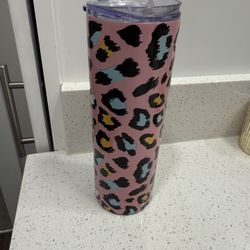 20 ounce stainless steel pink leopard print tumbler 