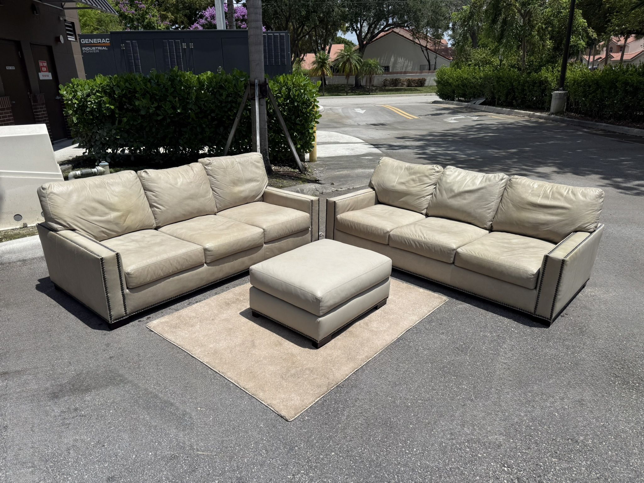 Pottery Barn Leather Sofa Set + Ottoman - Free Delivery 🚚