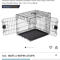 Amazon Basics Durable, Foldable Metal Wire Dog Crate with Tray, Double Door, 30 x 19 x 21 in, Black