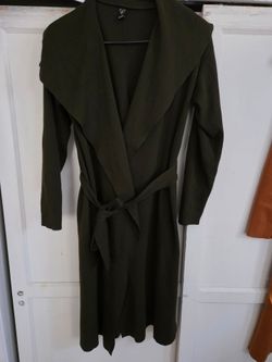 Olive Green Belted Long Cardigan Coat
