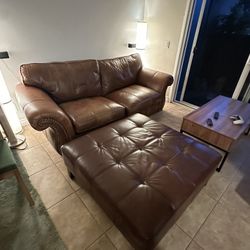 Leather Sofa + Ottoman