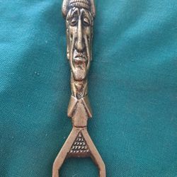 Vintage Brass African Tribal Mask Figural Bottle Opener 