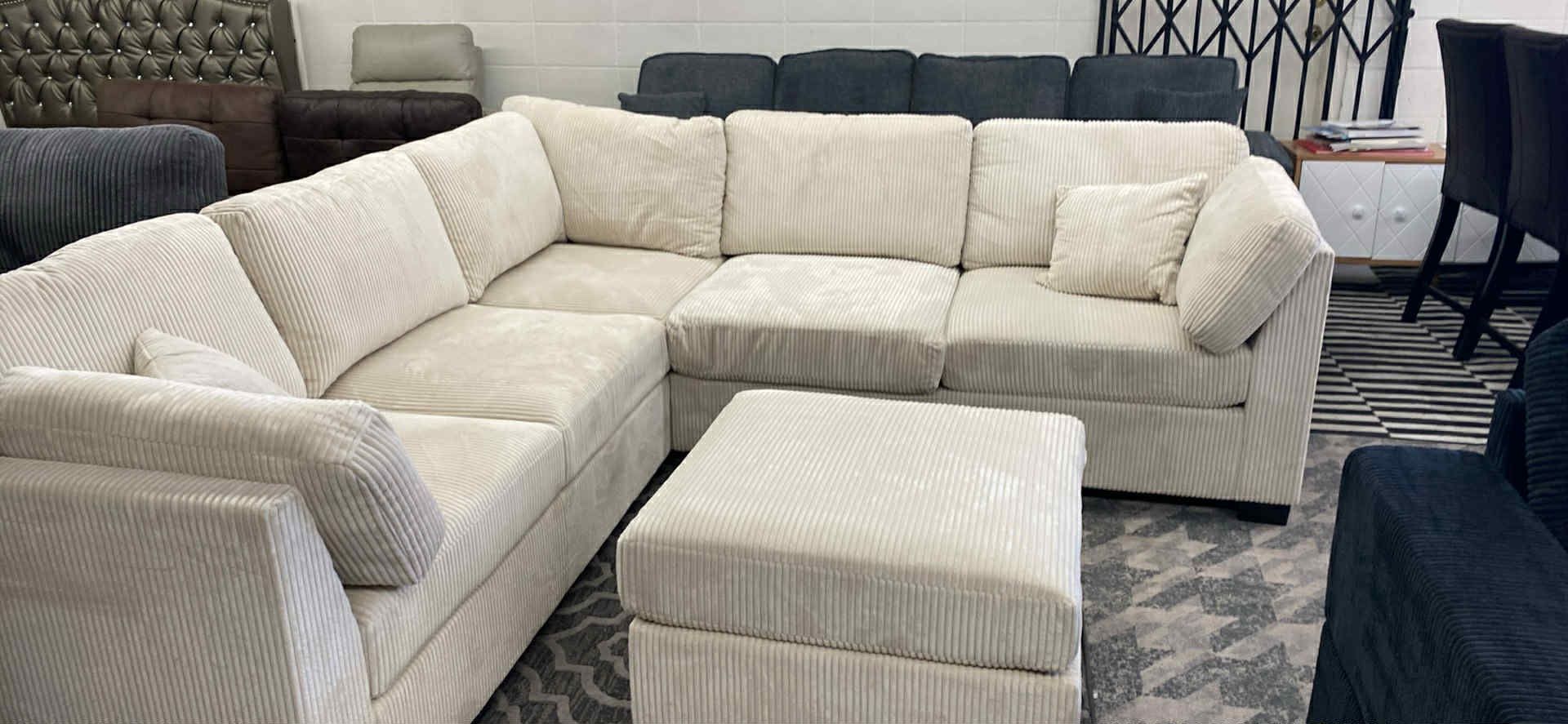New 99x99 Corduroy Sectional Couch With Ottoman / Free Delivery 