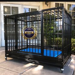 Dog Cage Kennel Size XL With Grid, Tray And Feeding Bowls
