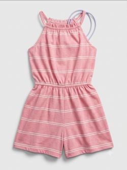 Girls Pink Striped Romper