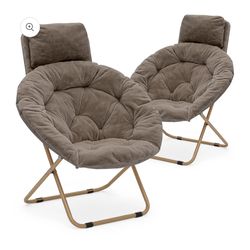 2 Pack Folding Saucer Chair - Removable Headrest - 33" x 26.5" x 40"