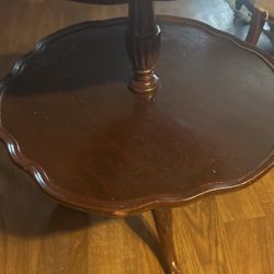 Antique Mahogany Two Tier Pie Crust  Table 31 Inches Tall  22 & 15 Inch Tops 