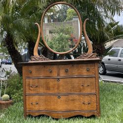 Antique Oak Dresser with Mirror