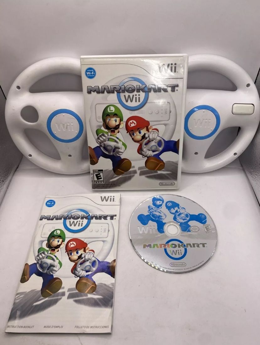 Mario Kart Wii Bundle + 2 Wheels Tested Authentic Mk Game Night! Nintendo Wii