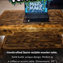 Unique Reclaimed Handcrafted Burnt 🔥 Wood Table.