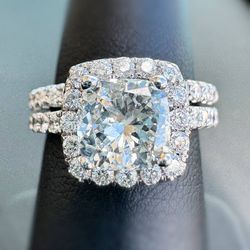 EGL certified 14k white gold 2.15CTW Cushion & round cut Diamond Engagement ring sz6