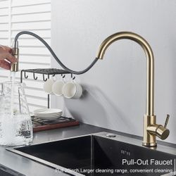 Touch Kitchen Sink Faucet Pull Down Sprayer Single Hole Mixer Tap Brushed Gold K9
