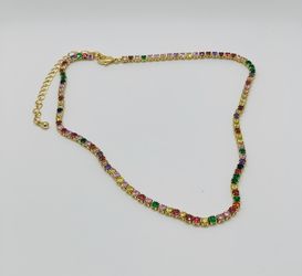 Choker Tennis Chain Gold Plated With Cubic Zirconia Colorfully