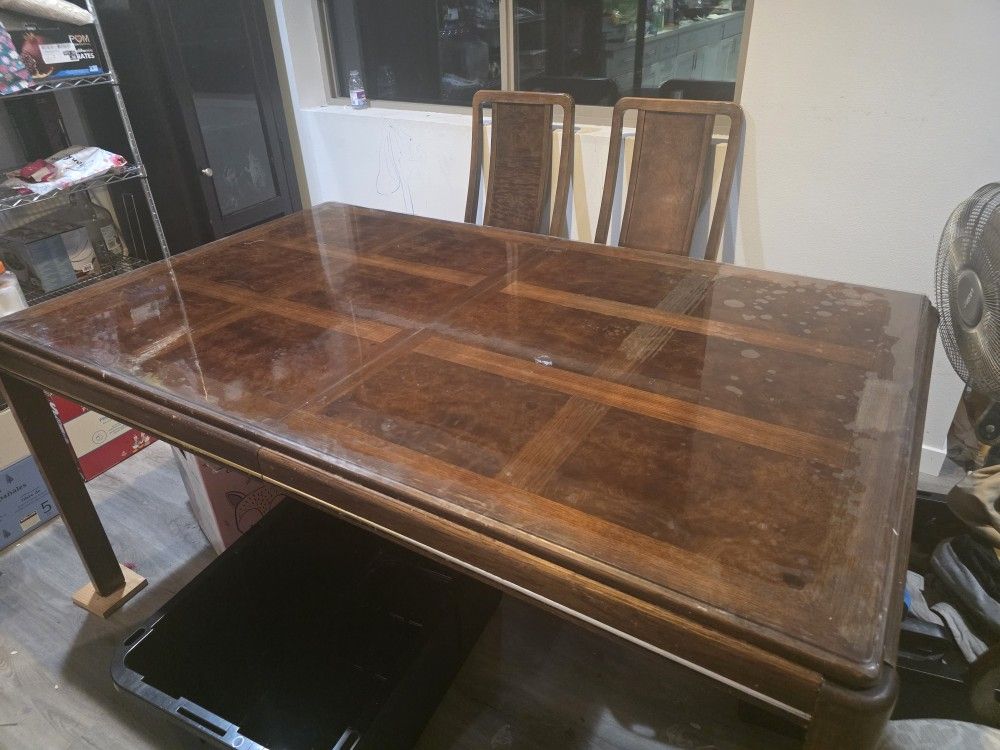Dining Table 6 Seater - Solid Wood, Glass Top Protector