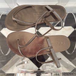 Pedro Garcia gunmetal and crystal embellished sandals size 35