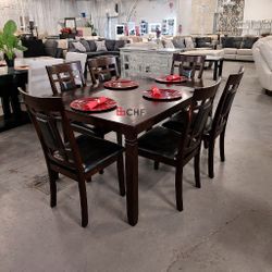 Espresso 7 Piece Solid Wood Dining Table Set 