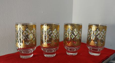 4 Culver Valencia Highball Glass,22k Gold and Green