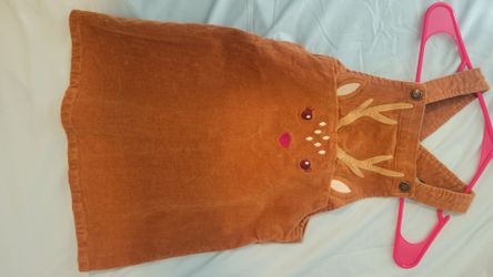 Girls Corduroy Pinafore Dress Deer Embroidery