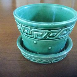 MCCOY GREEN GLAZE PLANTER - GREEK KEY DESIGN 