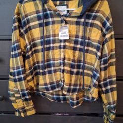 Long Sleeve Plaid Top w/gray Hoodie (New)