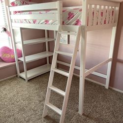 Max&Lily High Loft Bed - White Twin with Shelves