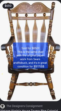Antique rocking chair. Has original sales paperwork.