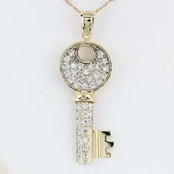10k Yellow Gold Cubric Zirconia CZ Encrusted Key Pendant Charm 