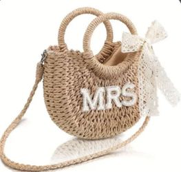 NEW Mrs. straw wedding bridal boho Bag
