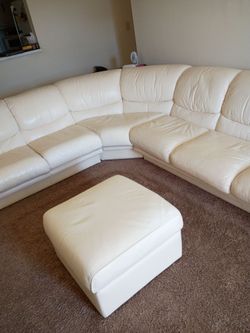Leather sofa with ottoman