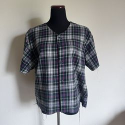 Distressed American Apparel Green Plaid Button Down