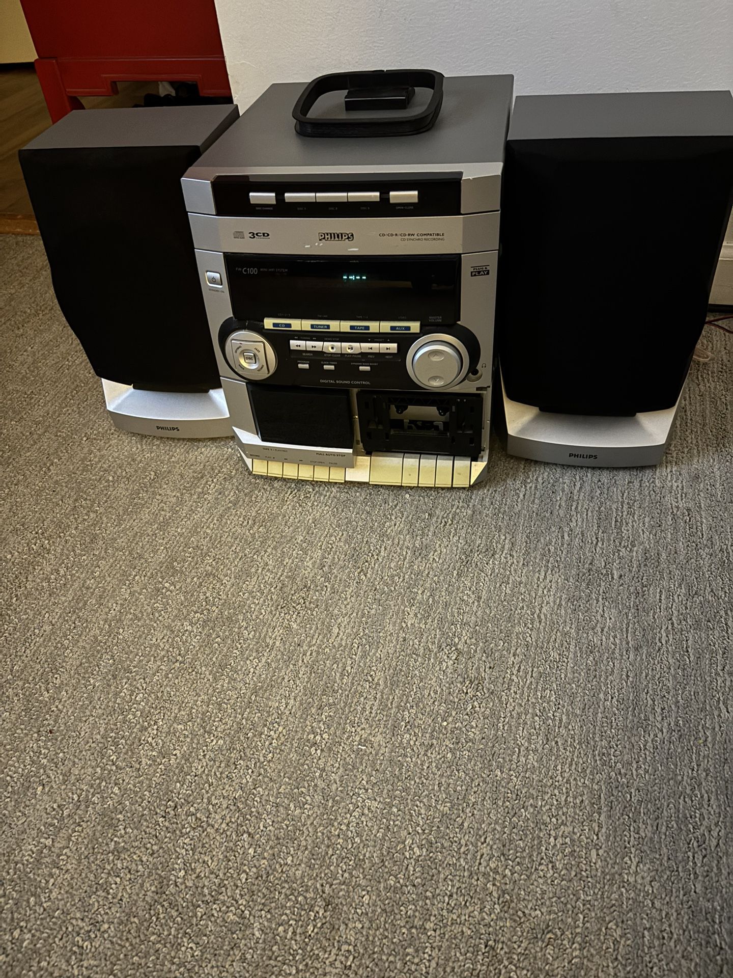 Phillips FW-10C Mini Stereo System 3 CD Changer w/ 2 Speakers