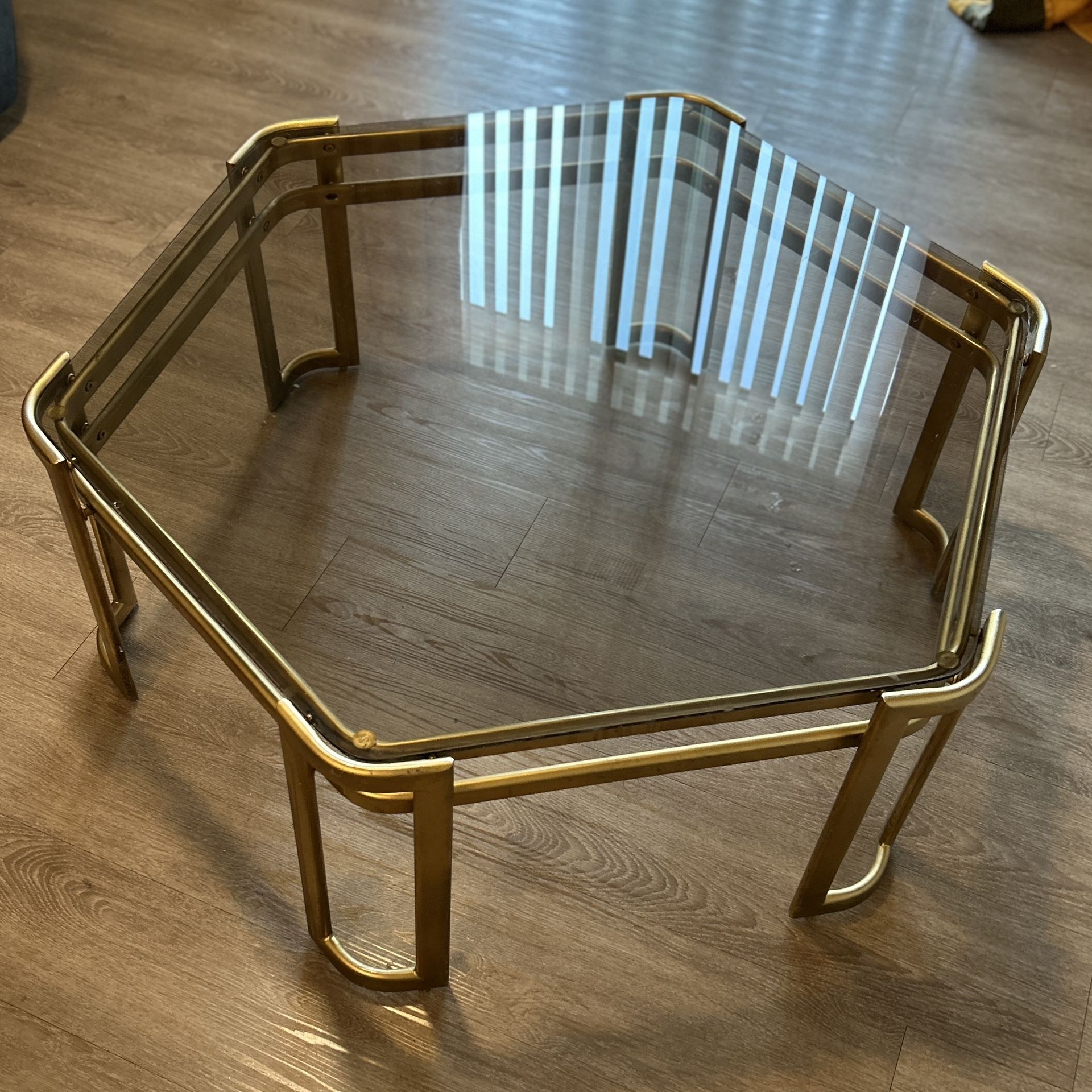 Mid Century Brass-Plated Hexagonal Coffee Table