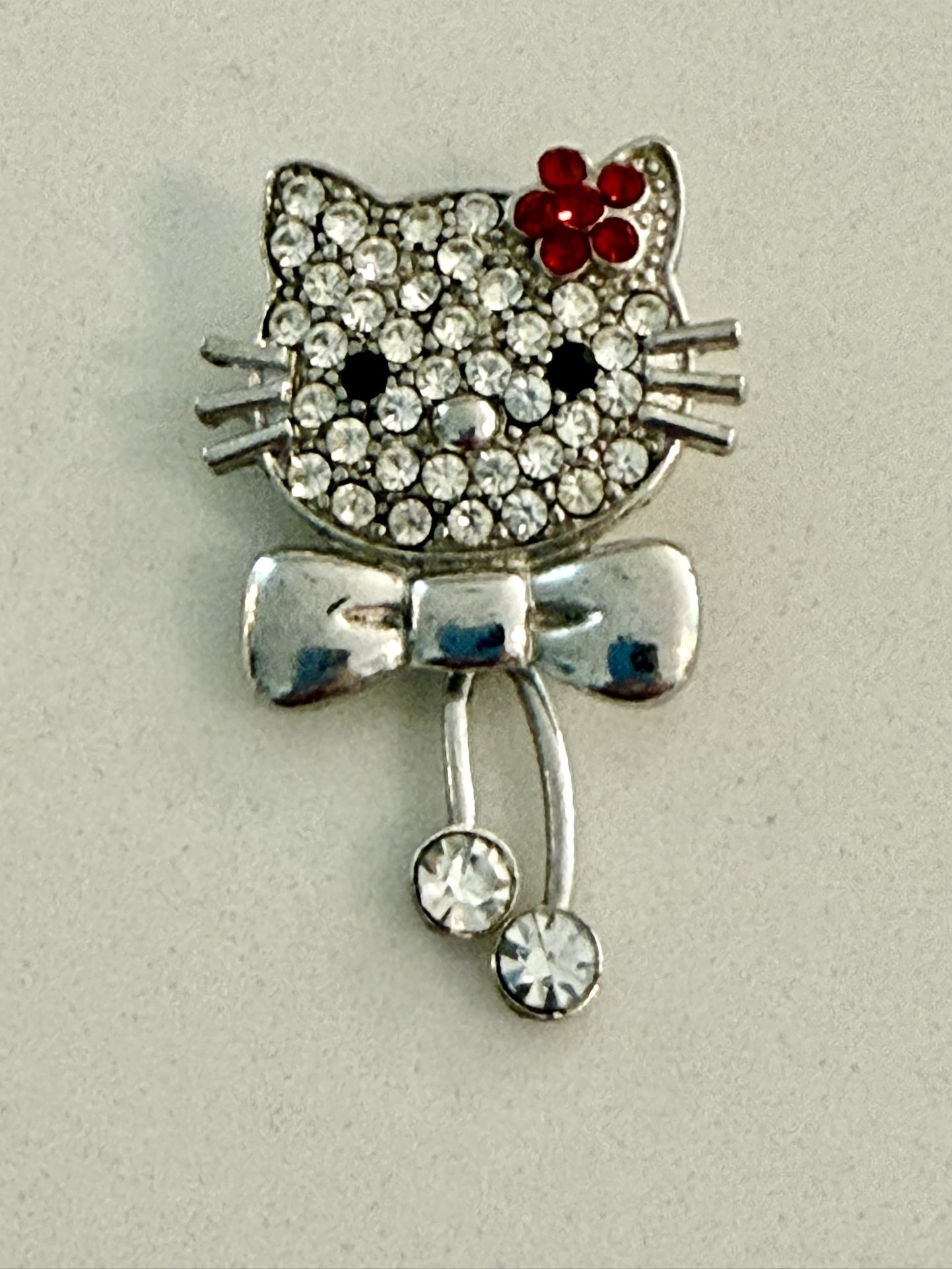 Cute Silver Hello Kitty Brooch with Red Flower S