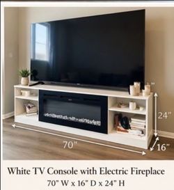 White TV Console with Electric Fireplace