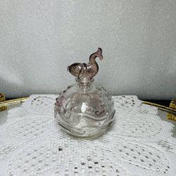 Vintage Art Deco Glass Perfume Bottle with Ocean Wave Pattern and Decorative Fish Stopper
