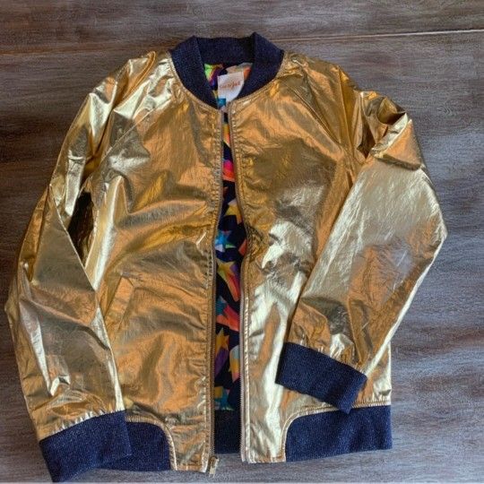 Cat & Jack Bomber Jacket Full Zip 2 Pockets Gold Size 10-12