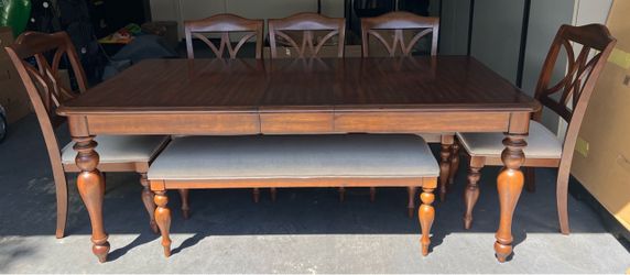 Wood Dining Table with Chairs and Bench