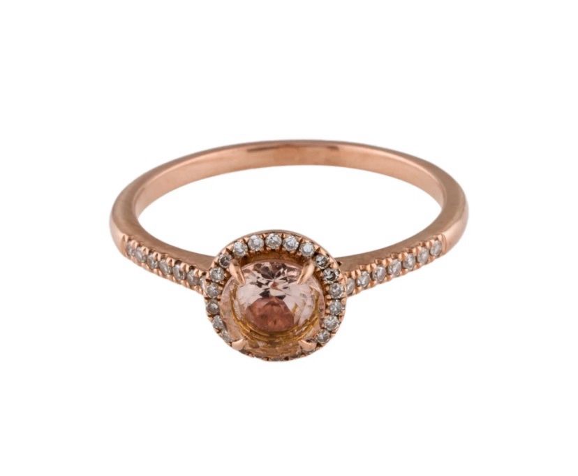 14K Morganite & Diamond Cocktail Ring Size 8 Pink/ Rose Gold