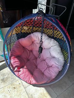 Multicolor Wicker Hanging Egg Chair with Cushion with stand