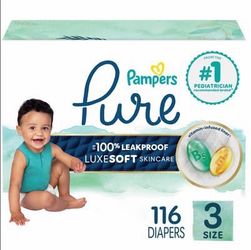 Pampers Pure Baby Diapers, Size 3 (16-28 Lbs), 116 count