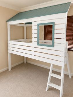 Kids Wooden House Loft Bed – Great Condition!