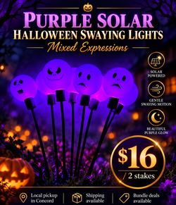 Purple Solar Halloween Swaying Skull Expression Face Lights – Outdoor Yard Decor