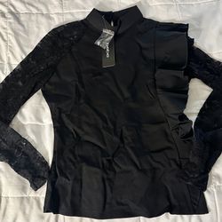 Bebe Lace Sleeve Ruffle Top