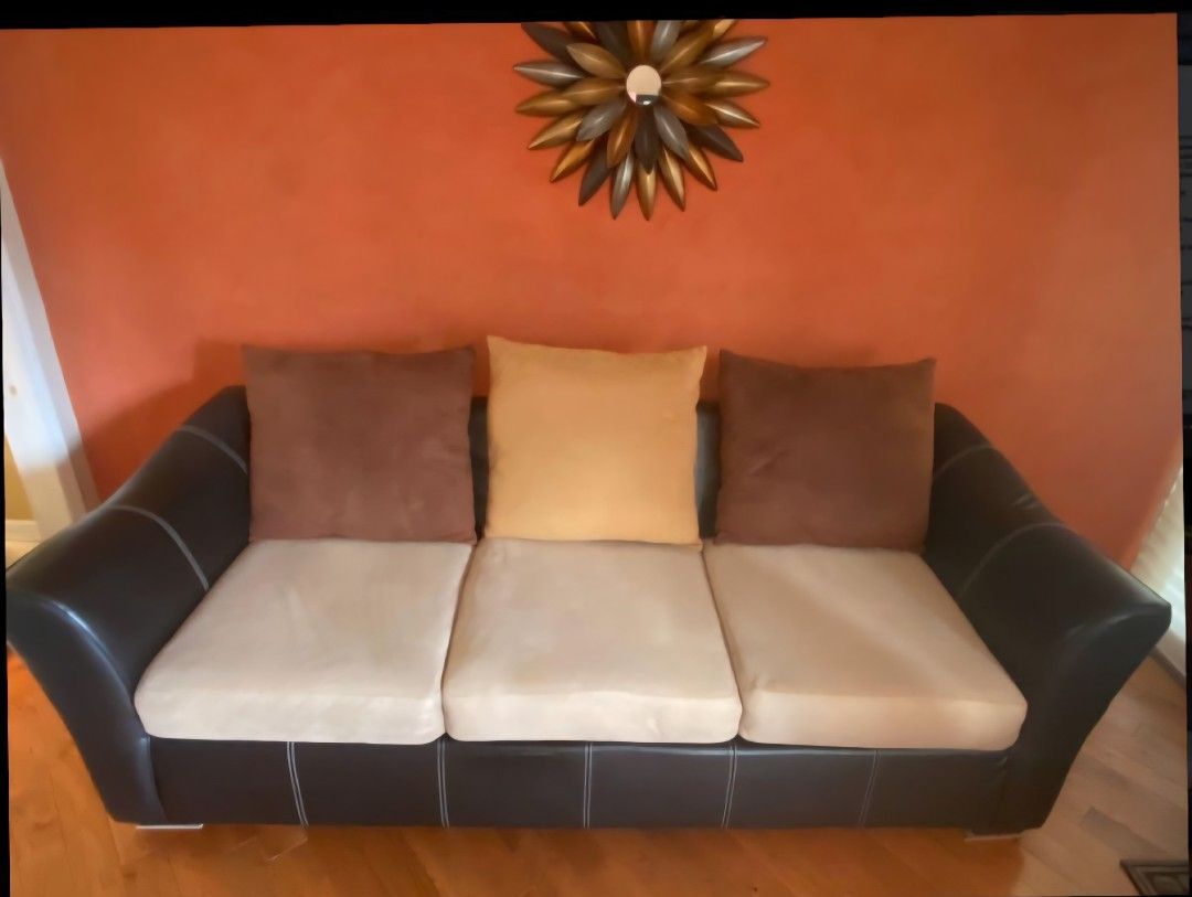 2 Piece Suede & leather sofa beautiful contemporary color Raymour and Flanigan