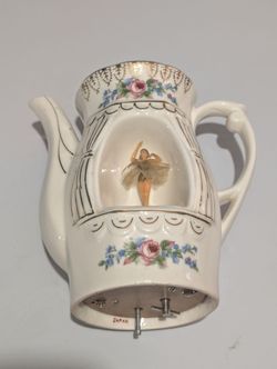 Tea For Two Spinning Ballerina Music Box Tea Vintage Early Pot 1960s
