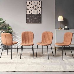 T63 Dining Chair Set of 4, Upholstered PU Leather Seat with Black Metal Legs,Modern Comfortable Kitchen Chair, Curved Backrest Dining Chair for Dining