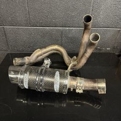 KAWASAKI NINJA (contact info removed)-2024 COMPLETE EXHAUST 8 INCH ROUND CARBON FIBER SILENCER