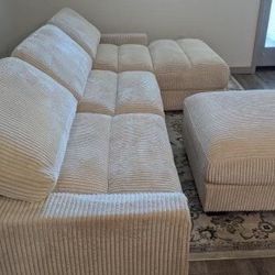 New 4 Piece Modular Sectional.  Off White / Beige.  Corduroy Fabric.  45” X 127” X 66”.  Free Delivery!