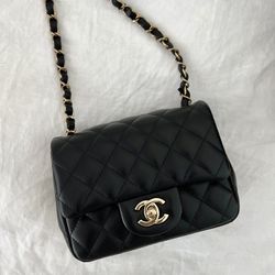 Chanel Lambskin Mini Square Classic Flap Light Gold Leather Bag