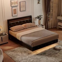 Morden Fort Floating Bed Frame Bed King Size🖼️ with LED Lights no Mattress Including
